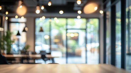 Blurred background of modern open-plan office interior representing contemporary business environment, innovation, and professional workplace concept