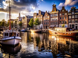 Fototapeta premium Amsterdam Harbor: A Vibrant Mosaic of Commerce, Culture, and Natural Beauty