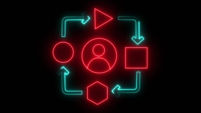 glowing neon staff the icon  ,worker team. a company of employees. game group cohesion on a black background .flat icon animation .4k HD  Motion graphic