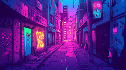 Fototapeta premium A detailed vector scene of a neon lit cyberpunk city