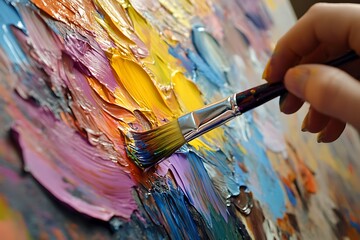 Obraz premium A Close-Up Of An Artist's Hand Painting With A Brush On A Palette