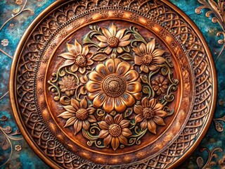 Obraz premium Antique Floral Designed Bronze and Copper Plate Top View Graphic Element for Elegant Decor and Design Projects