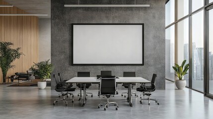 Blank white wall in modern office interior with minimalist design and natural lighting