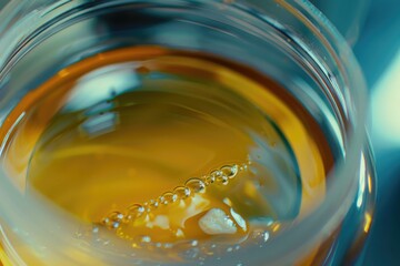 A detailed view of a glass filled with liquid