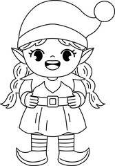Cute Christmas elf outline coloring