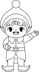 Cute Christmas elf outline coloring