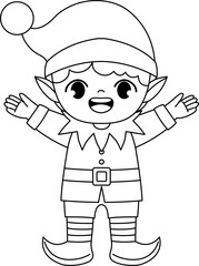 Cute Christmas elf outline coloring