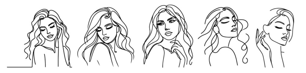 minimalistic line art of a woman’s face, perfect for elegant and modern designs black vector