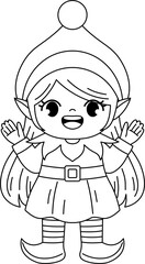 Cute Christmas elf outline coloring