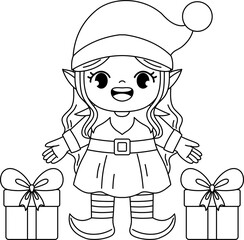 Cute Christmas elf outline coloring