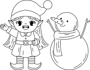 Cute Christmas elf outline coloring
