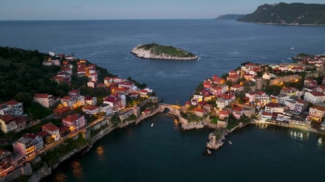 Night view of Amasra, the historical peninsula dating back to the Genoese