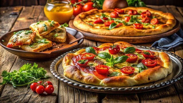 Argentinian Pizza and Empanadas on a Metal Plate - Authentic Culinary Experience