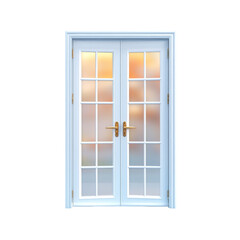Double door with glass panels, on transparent background.