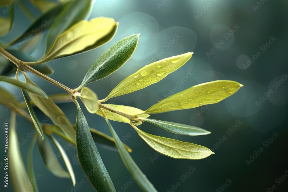 Poster a detailed view of a single leaf on a tree branch, showing its texture and veins
