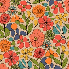 Multicolor seamless pattern with abstract flowers for your design
