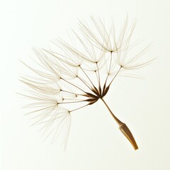 Clean silhouette of a floating dandelion seed head, detailed seed structure, minimalist design on white backdrop