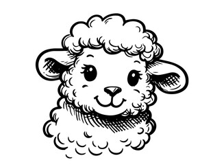 cute and happy lamb character, hand-drawn black vector art