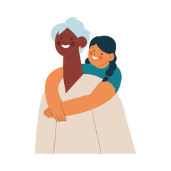 Cheerful senior woman with kid. Grandparent embrace grandchild on white background. Modern flat vector illustration. Seniors. Landing page and website banner template.