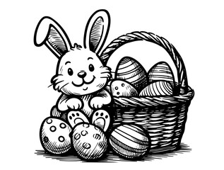 Easter Bunnies and Festive Egg Baskets Vector Art