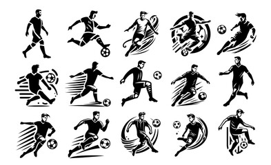 minimalist logo style silhouette of soccer player in motion, black vector