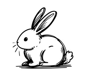 charming bunny illustrations in doodle style, black vector artwork
