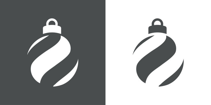 Decoraci&oacute;n de Navidad. Logo con silueta de bola de navidad en espacio negativo con l&iacute;neas paralelas onduladas para tarjetas y felicitaciones