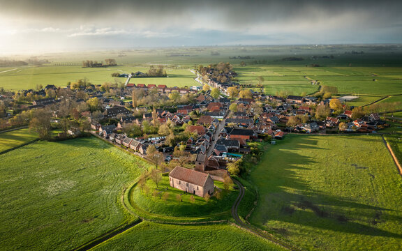 Aerial view of Ezinge, a small village near Groningen, The Netherlands.