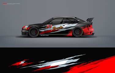 Fototapeta premium Racing Car sedan branding mockup with racing wrap decal or livery design, Hatchback wrap design 