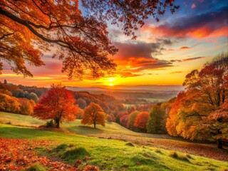 Obraz premium Autumn Sunset Over Chorleywood Common in Hertfordshire, UK - Scenic Landscape Photography