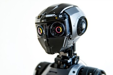 A robotic head with a camera attachment, perfect for technology and innovation scenes