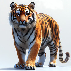 Obraz premium Tigers have powerful builds, bold orange fur with black stripes, and intense eyes. There is a sense of strength and grace about the tiger's face, with sharp features and a focused gaze.