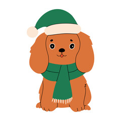 Christmas cute dogs. Winter holidays Vector illustration with funny pets.