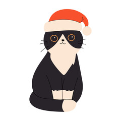 Christmas cute cats. Winter holidays Vector illustration with funny pets.
