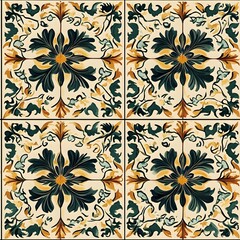 Fototapeta premium Intricate Medieval Tile Design with Vibrant Colored Floral Patterns and Ornaments
