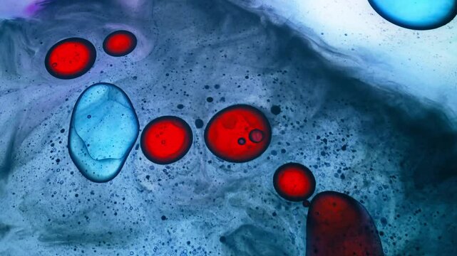 Red bubble dance in smoky ink environment 