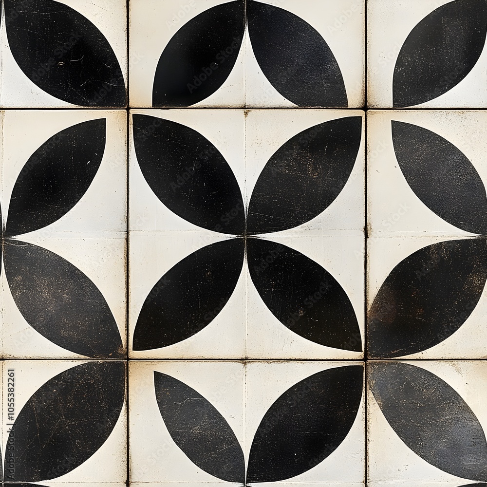 Poster minimalist vintage inspired symmetrical tile pattern with overlapping geometric shapes