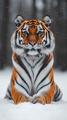 Obraz premium Tigers have powerful builds, bold orange fur with black stripes, and intense eyes. There is a sense of strength and grace about the tiger's face, with sharp features and a focused gaze.