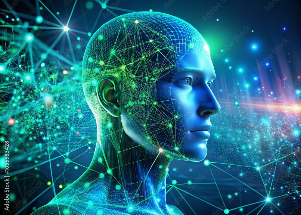 Poster big data concept and artificial intelligence in cyberspace: a 3d abstract illustration for digital n