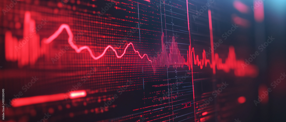 Poster red line chart on digital screen abstract technology background