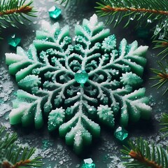 Green Sugar Coated Snowflakes background,generative ai