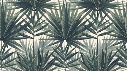Seamless tropical pattern with palm leaves for fabric design and other uses.