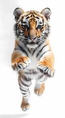 Obraz premium Tigers have powerful builds, bold orange fur with black stripes, and intense eyes. There is a sense of strength and grace about the tiger's face, with sharp features and a focused gaze.