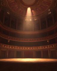 Obraz premium Classic Theater Stage with Central Spotlight in Architectural Auditorium Setting for Performance and Dramatic Ambiance