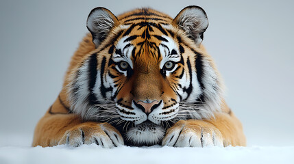 Obraz premium Tigers have powerful builds, bold orange fur with black stripes, and intense eyes. There is a sense of strength and grace about the tiger's face, with sharp features and a focused gaze.