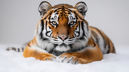 Tigers have powerful builds, bold orange fur with black stripes, and intense eyes. There is a sense of strength and grace about the tiger's face, with sharp features and a focused gaze.
