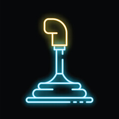 Glowing neon line gear stick icon isolated on black background, a concept for car parts