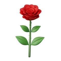 Red rose, isolated on white, symbolizes love and beauty, 3d rendering