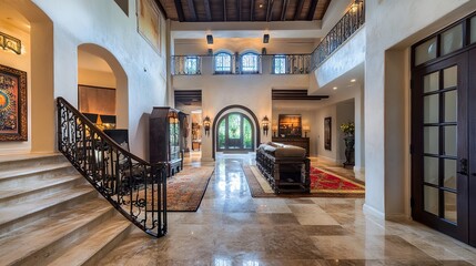 Spacious entry foyer in contemporary home showcasing open layout, natural light, and elegant interior design elements