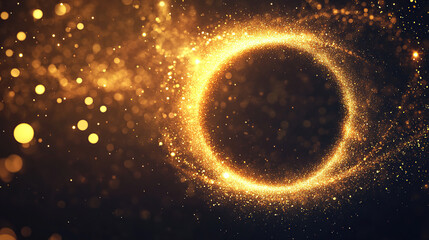 Fototapeta premium Golden Shimmering Circle of Sparkling Particles on Dark Background
